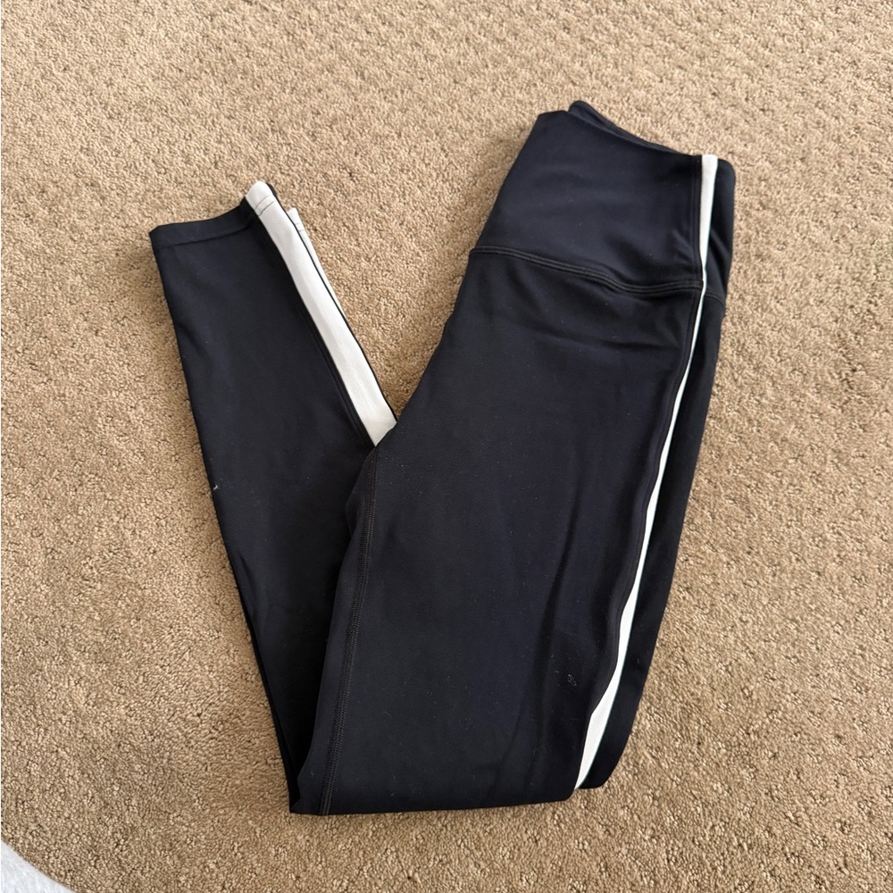 Women's Black Leggings with White Stripe